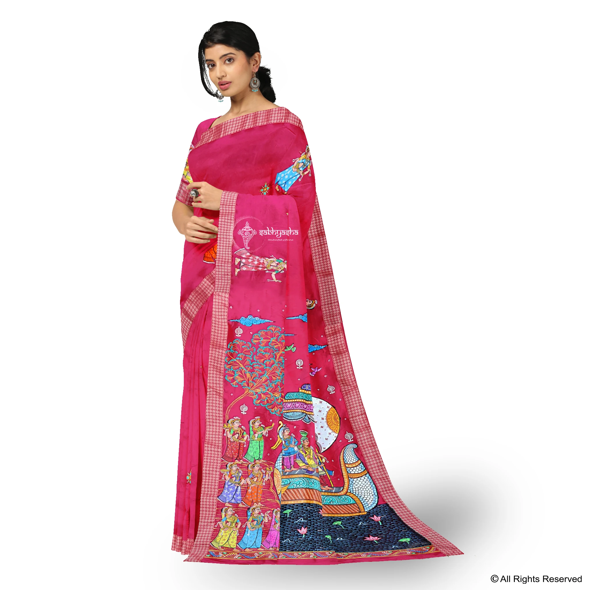 Digital Pichhwai Cotton Linen Saree – Shop@DVIJA